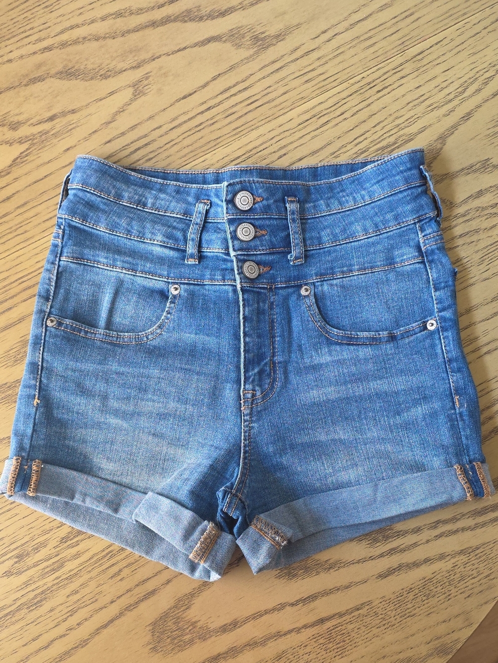 AERO Triple-Button High-Rise Blue Denim Jean Shorts